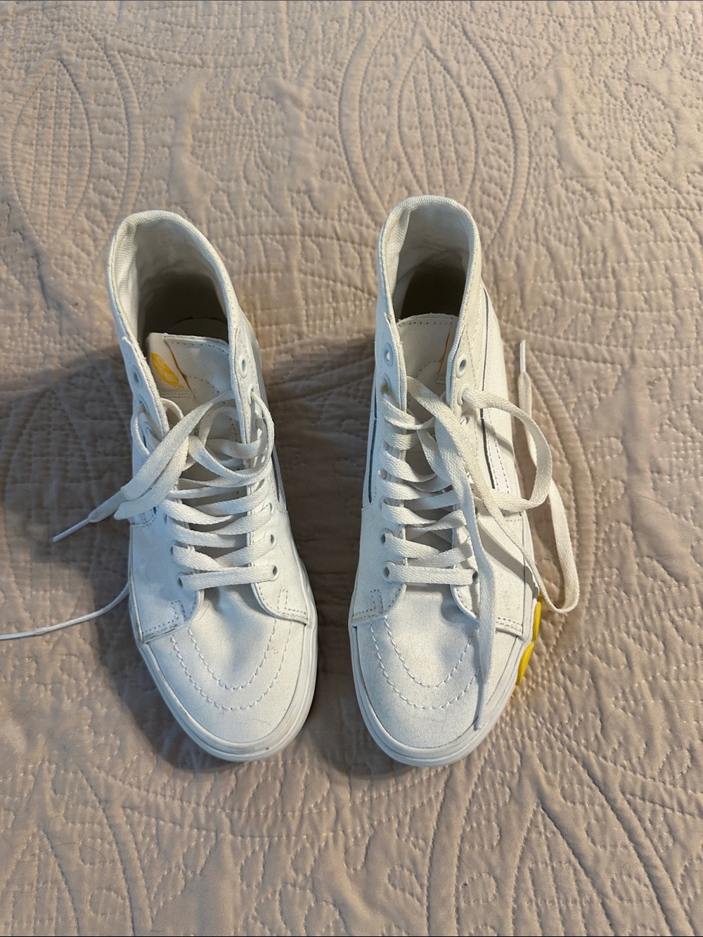 Vans White High-Top Sneakers with Yellow Daisy Accents - Picture 4 of 5